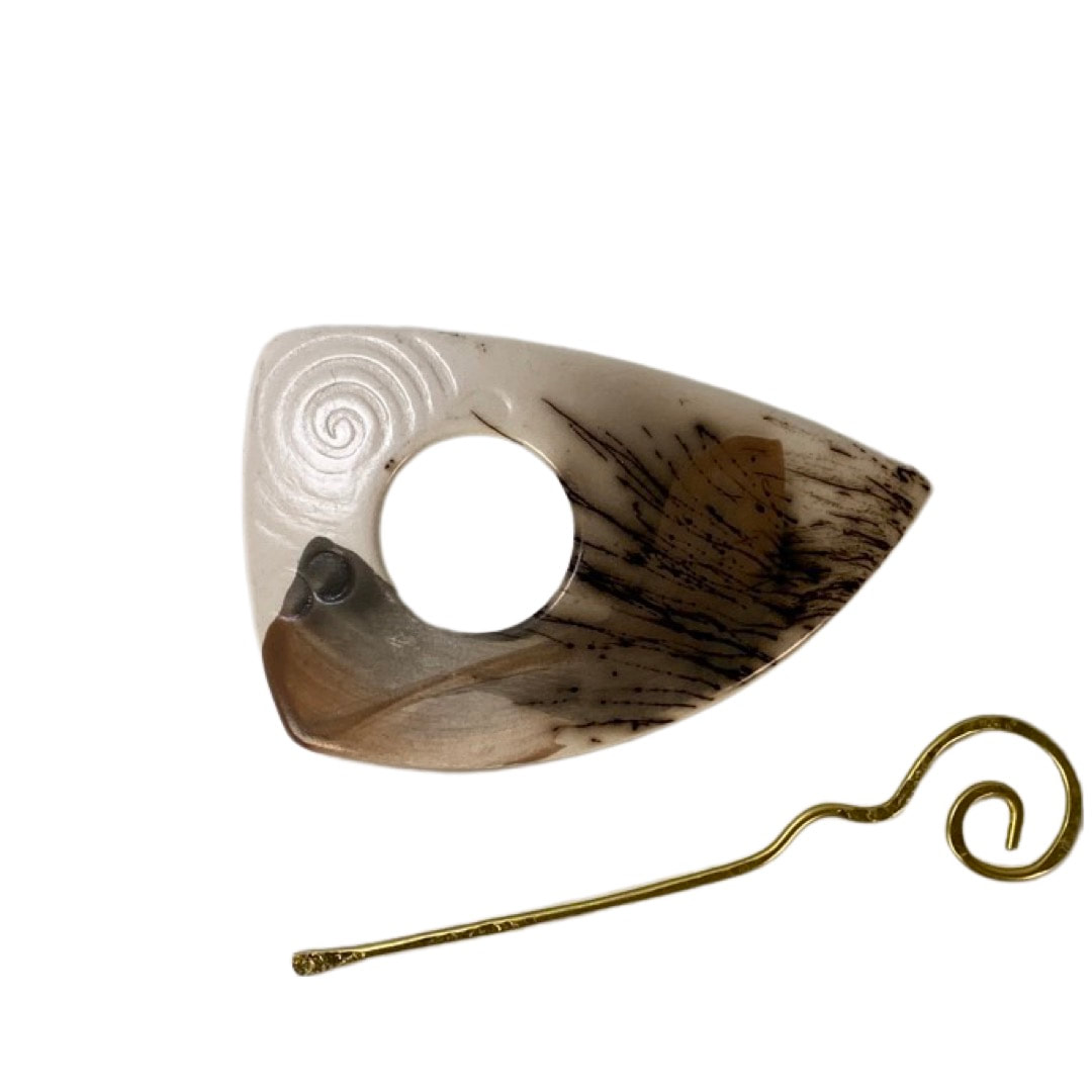Triangular Feather Decorated Shawl Pin
